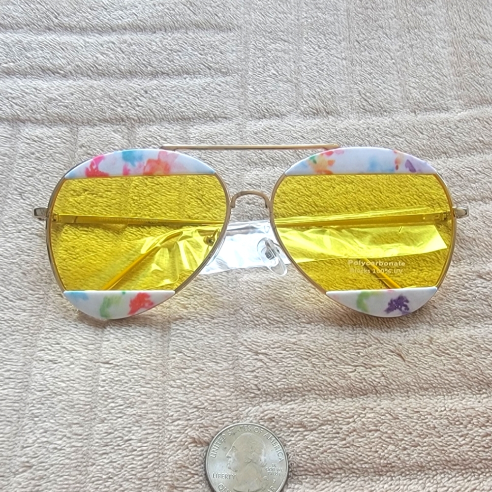 Yellow Tinted Aviator Sunglasses Rose Gold Frames